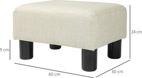 Pufef, apoio para os pés, banco baixo em tecido de linho, capacidade de carga de 110 kg, 40 x 30 x 24 cm, bege