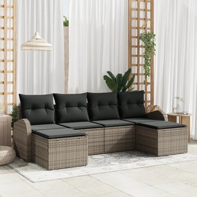Conjunto de Sofás para Jardim de 6 Peças com Almofadas Cinzento Rattan