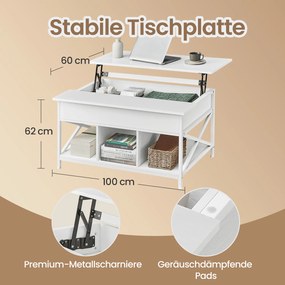Mesa de centro com altura ajustável 60 x 100 x (48-62) cm Branca