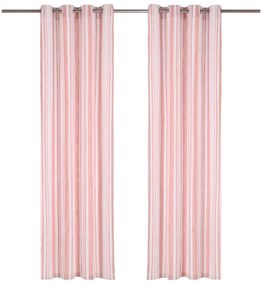 vidaXL Cortinas c/ argolas metal 2 pcs algodão 140x225 cm riscas rosa