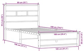 Estrutura de cama sem colchão 100x190 cm metal carvalho sonoma