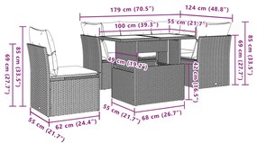 6 pcs conjunto de sofás p/ jardim com almofadões vime PE bege