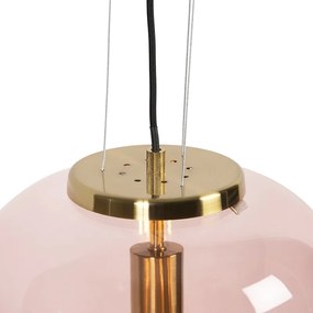 Candeeiro de suspensão Art Deco em latão com vidro rosa - Bliss Art Deco