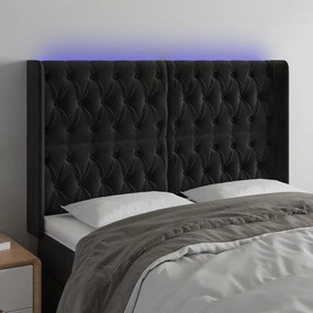 Cabeceira de cama c/ luzes LED veludo 147x16x118/128 cm preto