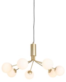 Moderno candeeiro suspenso dourado com vidro opalino 7 luzes - Coby Art Deco