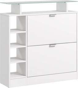 HOMCOM Sapateiro com Gavetas Basculantes, Prateleiras Ajustáveis e Prateleiras Abertas para 12 Pares de Sapatos 89x25x92 cm Branco | Aosom Portugal