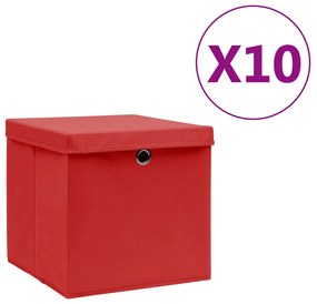 Caixas de arrumação c/ tampas 10 pcs 28x28x28 cm vermelho