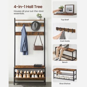 Cabide Bengaleiro Hall com sapateira 30 x 85 x 180 cm Castanho Vintage-preto