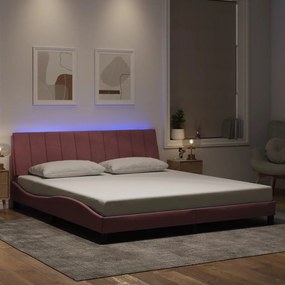 vidaXL Estrutura de cama c/ luzes LED 180x200 cm veludo rosa