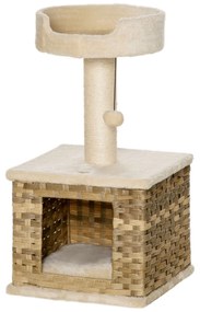 PawHut Arranhador Gatos Caverna Vime Sintético Almofada Lavável Cama Superior Sisal 36x36x69cm Bege