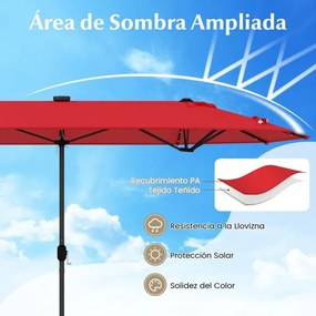 Guarda-sol jardim Duplo 4 x 2 m com Luzes Solares Manivela e Base pesada Vermelho