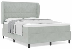 Cama Box Spring com Colchão Cinza Claro 140x190 cm em Veludo