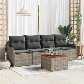 Conjunto de Sofá de Jardim vidaXL 5 Peças com Almofadas Cinza Rattan P