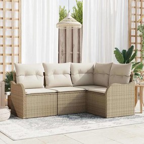 Conjunto de Sofá de Jardim vidaXL de 4 Peças com Almofadas Bege Poly Rattan