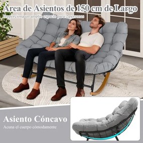 Cadeira de baloiço Jardim para 2 pessoas de metal para exterior de 320 kg com almofada grossa tipo ovo cinza