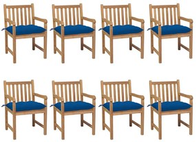 vidaXL Cadeiras de jardim c/ almofadões azul 8 pcs teca maciça