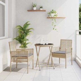 Conjunto de Bistro de Jardim com 3 Peças e Almofadas Bege em Rattan Si