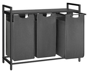 Cesto para roupa suja 3 x 38 L com 1 prateleira preto-cinzento