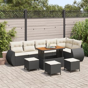 Conjunto de Sofá de Jardim vidaXL de 10 Peças com Almofadas Pretas em