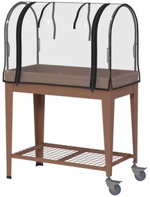 Outsunny Mesa Cultivo Rodas Horta Urbana Elevada Cobertura Estufa Cultivar Plantas Flores 80x40x120 cm Marróm | Aosom Portugal