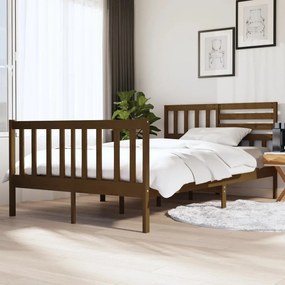 Estrutura de cama dupla 135x190 cm madeira maciça castanho-mel
