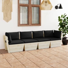vidaXL Sofá paletes 4 lugares p/ jardim c/ almofadões madeira de abeto