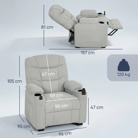 Poltrona Relax Elétrica Reclinável com Calor Lombar Massagem Vibratória Motor Silencioso Função Memória USB Cinza