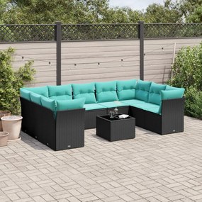 vidaXL 10 pcs conjunto de sofás p/ jardim c/ almofadões vime PE preto