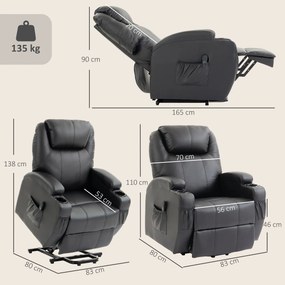 Poltrona elevatória elétrica 83 x 95 x 107 cm, poltrona relax elétrica, apoio para os pés, encosto reclinável, porta USB, preta