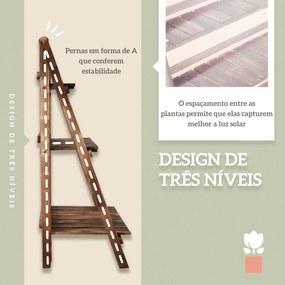 Suporte para Plantas de Madeira de 3 Níveis para Interior e Exterior Terraço e Jardim 100x37x93 cm Carbonizado
