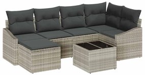 Conjunto de Sofá de Jardim 7 Peças com Almofadas Cinzas em Rattan Sint