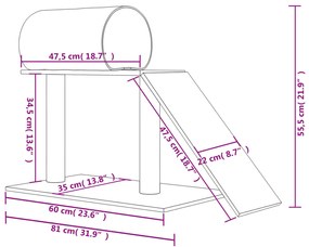 Postes arranhadores p/ gatos c/ túnel e escada 55,5 cm creme
