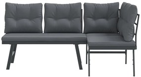 Bancos de jardim com almofadões 2 pcs aço revestido a pó preto