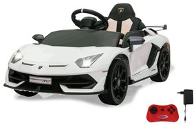 Carro elétrico Infantil a bateria Lamborghini Aventador SVJ branco 12V Controlo remoto 2,4GHz