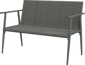 Banco de jardim de 2 lugares em resina trançada e aço 110 x 58 x 78 cm, com braços, encosto e pés ajustáveis, cinzenta