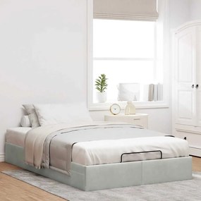 Otomano Bed Frame No Colchão Cinzento Claro 120x200 cm Veludo