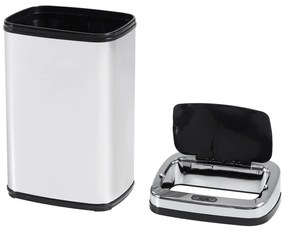 HOMCOM Balde de Lixo Inteligente de Aço Inoxidável 50L com Sensor Infravermelho de Abertura Automática para Cozinha Dormitório Casa de Banho 33x25x84 cm Prata e Preto