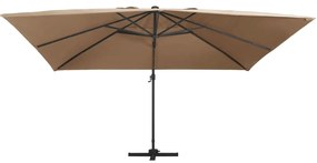Guarda-sol cantilever luz LED/poste alumínio cinza-acastanhado