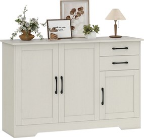 Aparador com 3 Portas 120x38x79 cm Moderno para Sala de Estar com 2 Gavetas Prateleira Ajustável Branco com Efeito Madeira