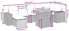 8 pcs conjunto de sofás p/ jardim com almofadões vime PE bege