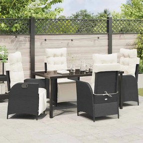 Conjunto de jantar de jardim 5 peças, preto de rattan