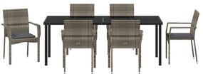 Conjunto de Jantar de Jardim de 7 Peças com Almofadas Cinza Polirattan