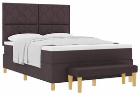 Cama Box Spring com Colchão &amp; Banco Castanho Escuro 140x200 cm Tecido