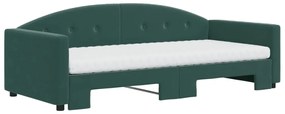 Sofá-cama c/ gavetão e colchões 90x200cm veludo verde-escuro