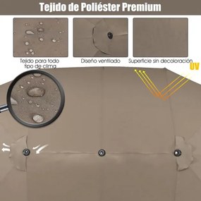 Guarda-sol duplo jardim 4,6 x 2,7 m com manivela e Base areia Estrutura com 12 varetas para jardim Café