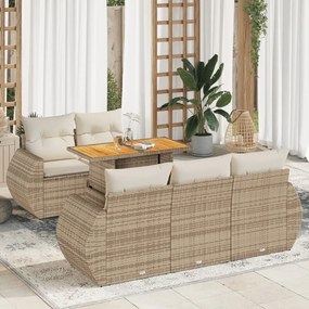 6 pcs conjunto de sofás p/ jardim com almofadões vime PE bege