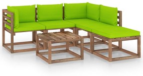 6 pcs conjunto lounge de paletes + almofadões pinho impregnado