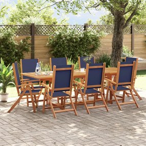 9 pcs conjunto de jantar para jardim acácia maciça e textilene