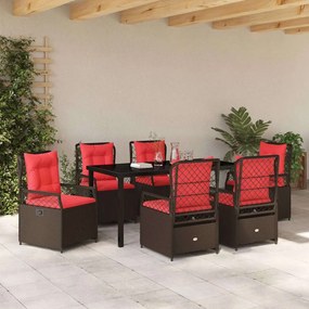 Conjunto de Jantar de Jardim 7 Peças Castanho em Rattan Poliéster