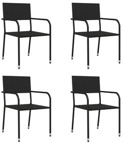 5 pcs conjunto de jantar para jardim vime PE e aço preto